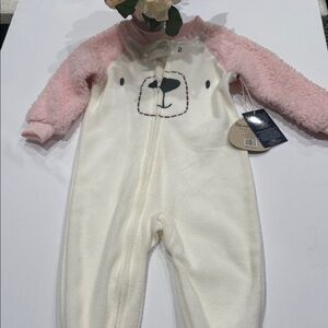 Essentials Pink and White Bear Footie onesie